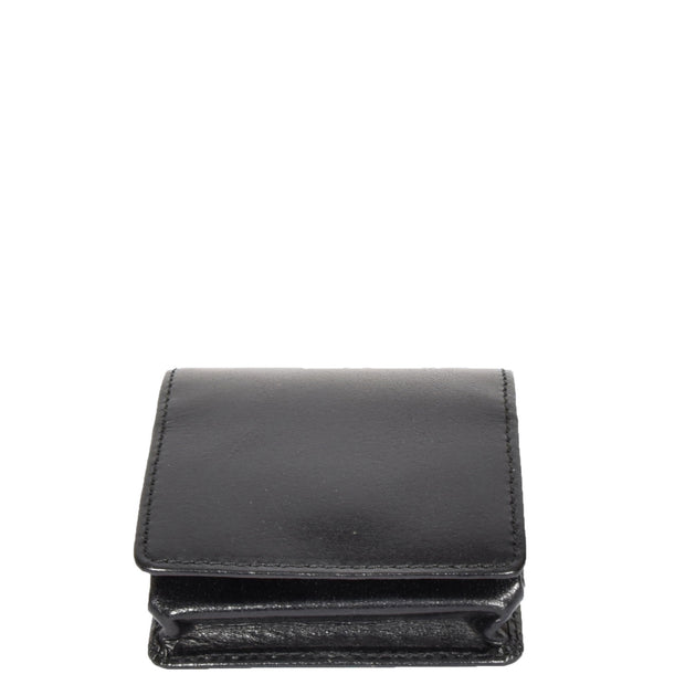 Real Leather Coin Tray Wallet Loose Change Case Black AV21 Front