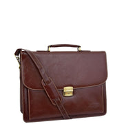 Mens pu Leather Briefcase Brown Laptop Bag A4 Office Business Satchel Andy Front 3