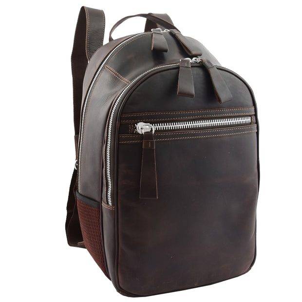 High Quality Genuine Brown Leather Backpack Large Size Work Casual Travel Bag Trek