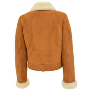 Womens Real Sheepskin Jacket Cognac Merino Shearling Coat Poppy Back