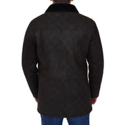 Mens Genuine Sheepskin Jacket Shearling 3/4 Long Coat Hank Brown Back