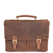 Mens REAL Leather Briefcase Vintage Look Satchel Shoulder Bag A167 Tan Front
