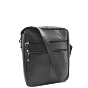 Mens Real Leather Shoulder Bag Cross Body Flight Pouch A155 Black Front 2