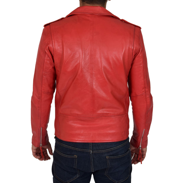 Mens Brando Biker Leather Jacket Elvis Red back