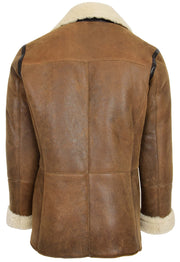 Mens Real Leather Jacket Double Breasted Pea Coat LORENZO Cognac 2