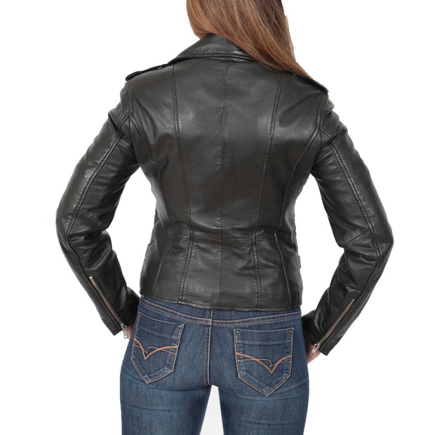 Womens Fitted Trendy Biker Leather Jacket Beyonce Black back