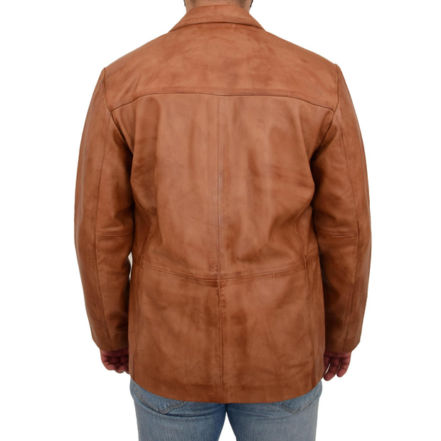 Real Leather Classic Blazer For Mens Smart Casual Tan Jacket Kevin Back