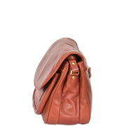 Womens Soft BROWN Leather Multi Zip Pockets Shoulder Bag A95 Side