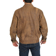 Mens Classic Bomber Nubuck Leather Jacket Alan Brown back view