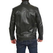 Mens Classic Zip Fasten Box Leather Jacket Tony Black back view