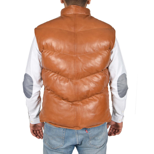 Mens Quilted Leather Waistcoat Body Warmer Gilet Jeff Tan Back