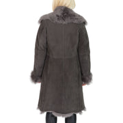 Womens Luxurious Toscana Long Coat Real Sheepskin Pamela Grey back