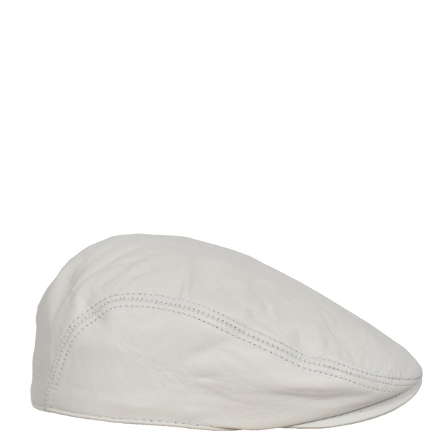 Genuine White Leather Flat Cap English Granddad Baker-boy Hat Arthur Side