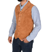 Mens Real Suede Leather Waistcoat Classic Vest Yelek Status Tan Front 2