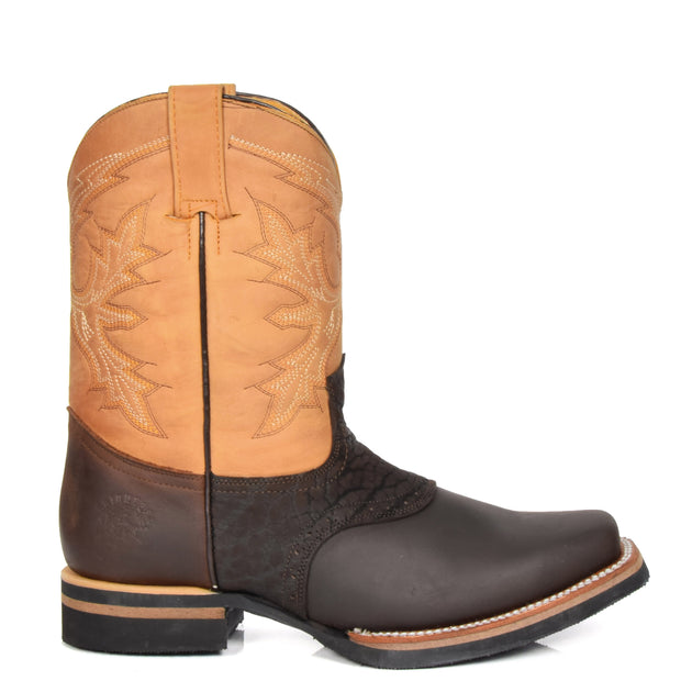 Cowboy Brown Multi Leather Square Toe Western Boots AFB55 Side 1