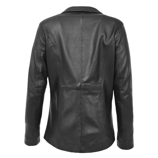 Womens Black Leather Blazer Classic Suit Dinner Jacket Style Coat Alana Back