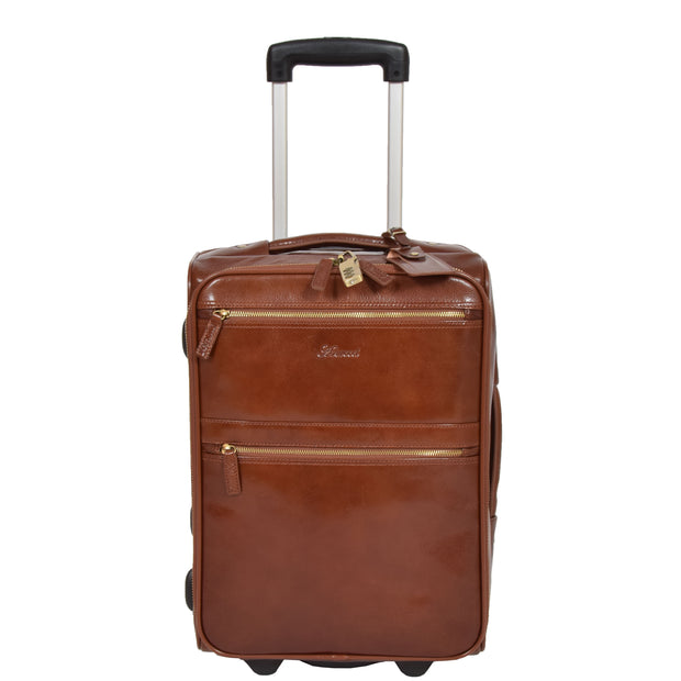 Exclusive Leather Trolley Hand Luggage Cabin Suitcase Concorde Chestnut Front