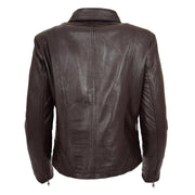 Ladies Soft Leather Jacket Fitted Collared Zip Fasten Biker Style Leah Brown Back