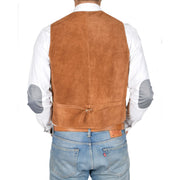 Mens Real Suede Leather Waistcoat Classic Vest Gilet Cole Tan Back