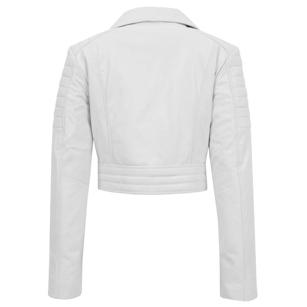 Womens Fitted Cropped Bustier Style Leather Jacket Amanda White 1