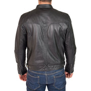 Mens Leather Jacket Biker Style Zip up Coat Bill Black Back