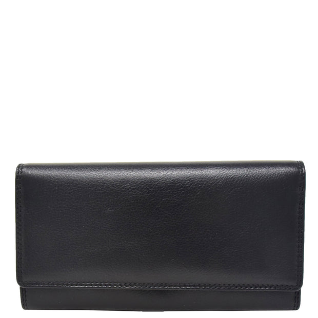 Womens Soft Leather Clutch Purse Envelope Style Wallet AVT3 Black Front