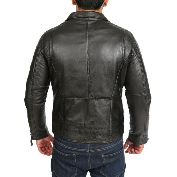 Mens Black Leather Biker Jacket X-Zip Fasten Trendy Designer Coat Max Back