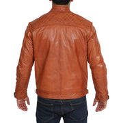Gents Fitted Biker Leather Jacket Django Cognac Back