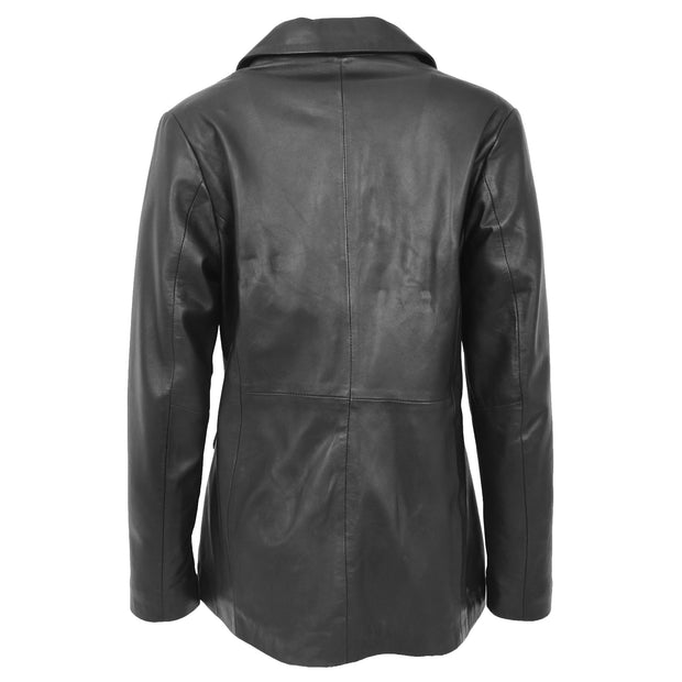 Womens Soft Black Leather Blazer Jacket Button Fasten Semi Fit Coat Leila Back