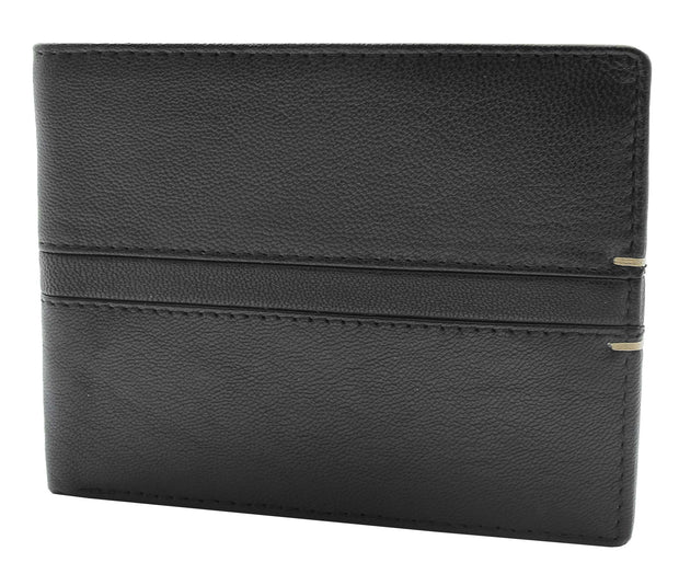 Mens Leather Wallet Slim Bifold RFID Safe  Credit Card Notes Section Tom Black