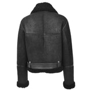 Womens Luxurious Genuine Sheepskin Flying Jacket Real Black Shearling Harriet Back