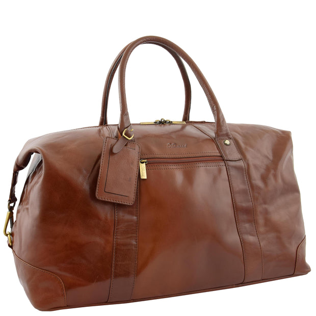 Prestigious Cognac Veg Tan Leather Holdall Travel Duffle Weekend Bag Voyage