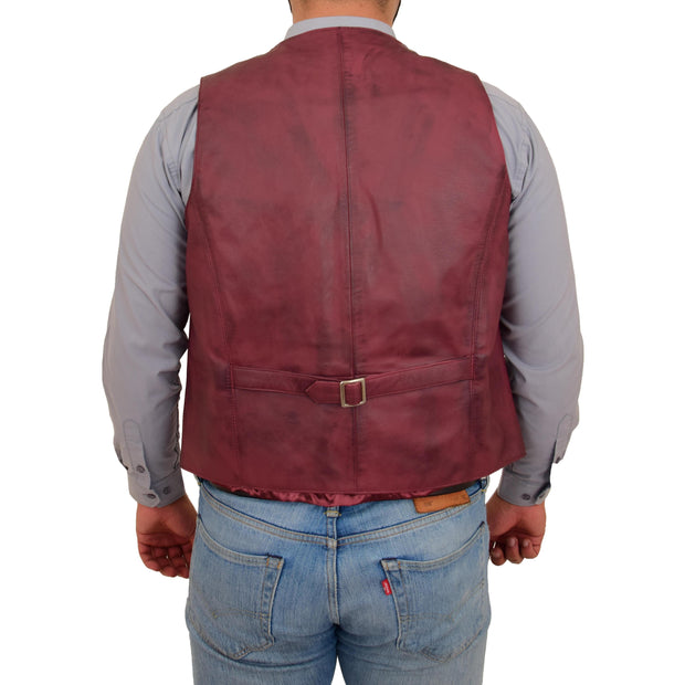 Mens Full Leather Waistcoat Burgundy Gilet Traditional Smart Vest King Back