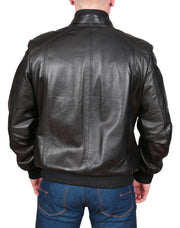Mens Bomber Soft Leather Jacket Zip Fasten Ryan Black
