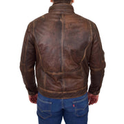 Rust Rub Off Biker Leather Jacket For Men Vintage Rugged Style Coat Mario Back