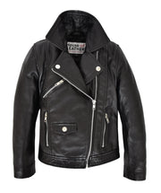 Girls Kids Black Biker Real Leather Jacket Zip Fasten Coat 2-12 Years
