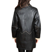 Ladies Classic Parka Real Leather Coat Trim Jacket Lulu Black-Beige Back