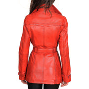 Womens Soft Leather Trench Coat Olivia Red Back