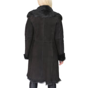 Womens Luxurious Toscana Long Coat Real Sheepskin Pamela Black Back