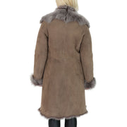 Womens Luxurious Toscana Long Coat Real Sheepskin Pamela Taupe Back