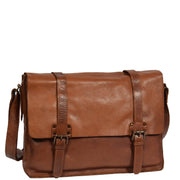Mens Real Leather Satchel Messenger Bag Lewis Brown Front