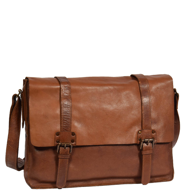 Mens Real Leather Satchel Messenger Bag Lewis Brown Front