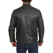 Mens Biker Style Leather Jacket Vintage Rub Off Effect Matt Brown back view