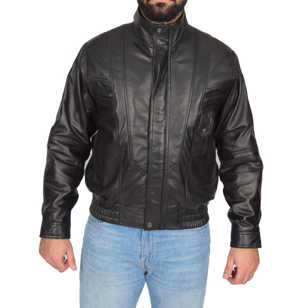 Mens Classic Bomber Soft Leather Jacket Alan Black zip fasten view
