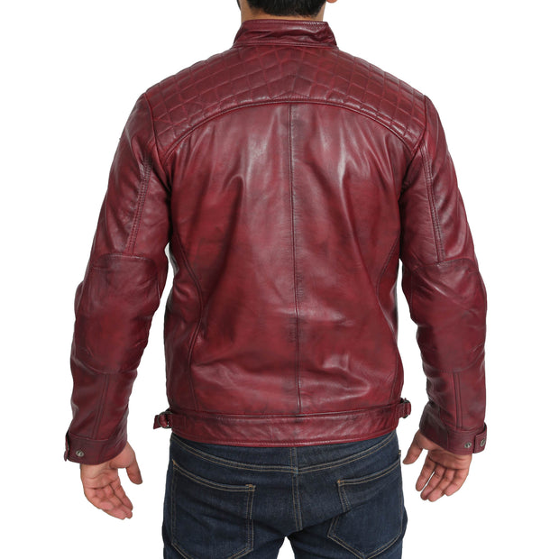 Gents Fitted Biker Leather Jacket Django Burgundy Back