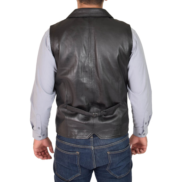 Mens Genuine Soft Leather Waistcoat Western Vest Yelek Rhys Black Back