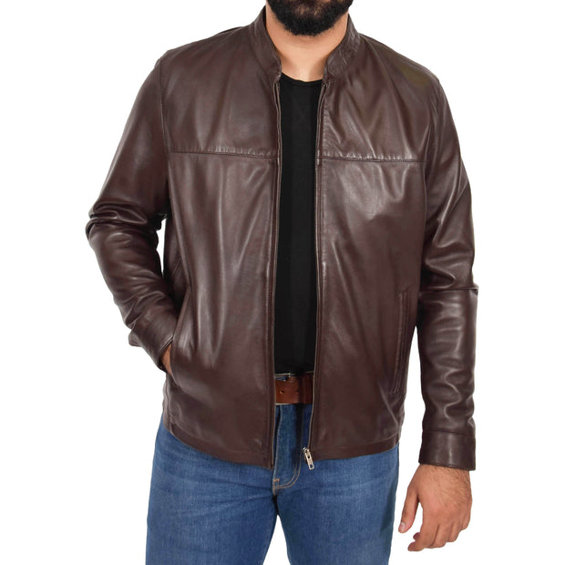 Mens Genuine Leather Jacket Regular Fit Coat Amos Brown Open 2