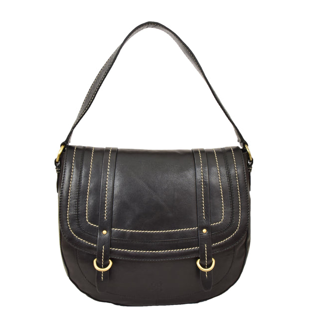 Womens Genuine Black Leather Satchel Bag Classic Hobo Shoulder Handbag Cecil Front
