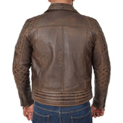 Mens Trendy Biker Leather Jacket Antique Quilted Designer Coat Jace Brown Back