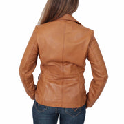 Ladies Leather Blazer Coat Fitted Classic Hip Length Jacket Judy Tan Back